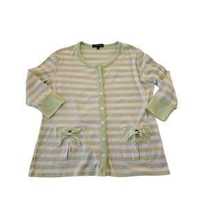 Evelyn & Arthur Women Stripe Button Down Cotton Cardigan Top Green White Small